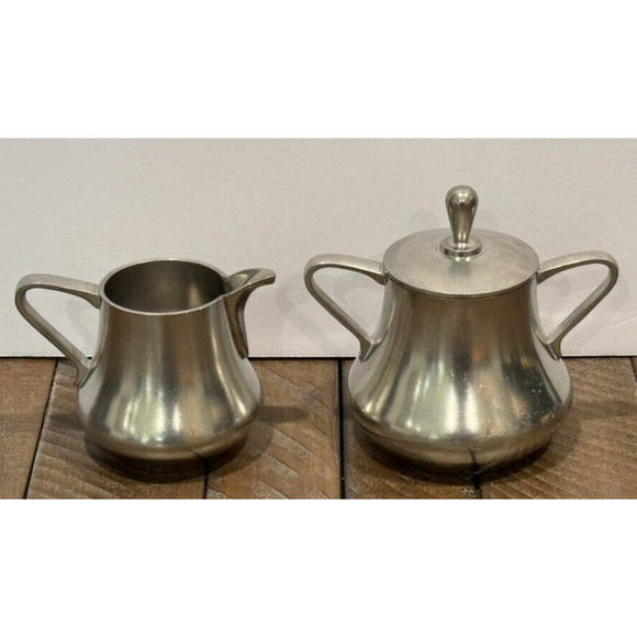 Sevst Cast Pewter Creamer & Sugar Set w/Lid Holland - 3 Piece Set - Picture 2 of 8